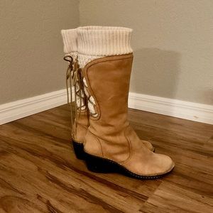 UGG Skylar Lace Up Back Sweater Cuff Wedge Boots